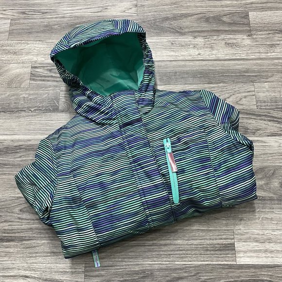 CHAMPION Full Zip Up Blue/Green Striped Hooded Jacket Boy's Size XS 4-5